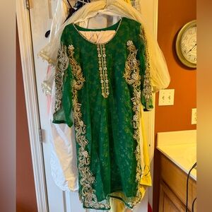 Pakistani Green Dress with Gold Detailing L
